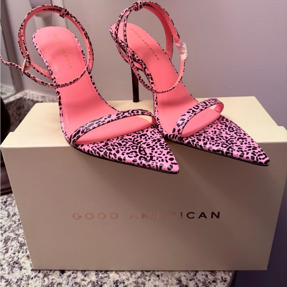 Good American Pink Animal Print Heels